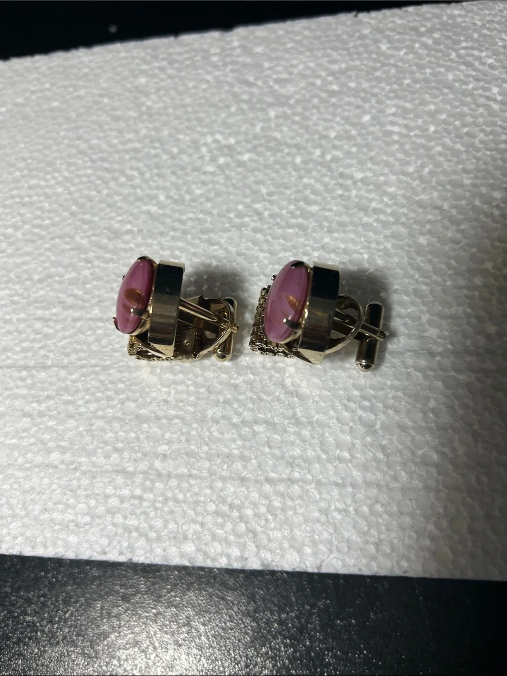 Gold-Tone Pink Cabochon Clip Cufflinks